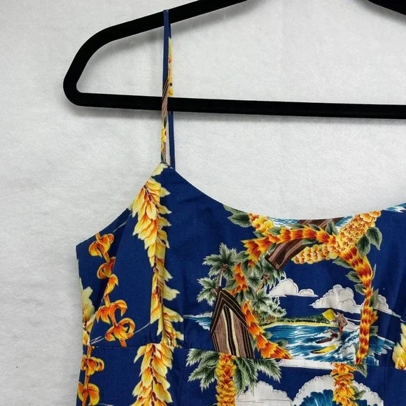 Royal Creations Mini Dress Women's Size L Hawaiian Shift Sleeveless Cotton Blue - Picture 3 of 8